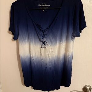 Hollister Blue and White Ombre Lace-Up Tee